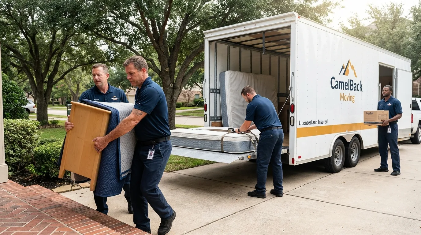 Crew loading residential truck for cross-state move from Midway, GA